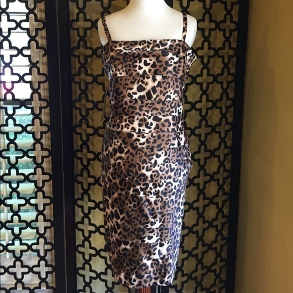 NWT ‎ EVAN PICONE LEOPARD BANDAGE DRESS SIZE 12 COCKTAIL BROWN BLACK